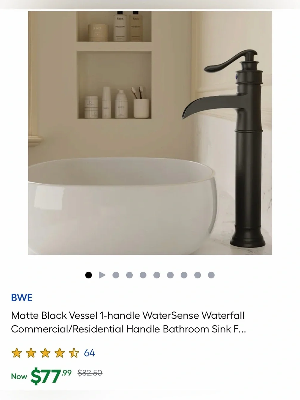 New BWE Matte Black Waterfall Vessel Faucet